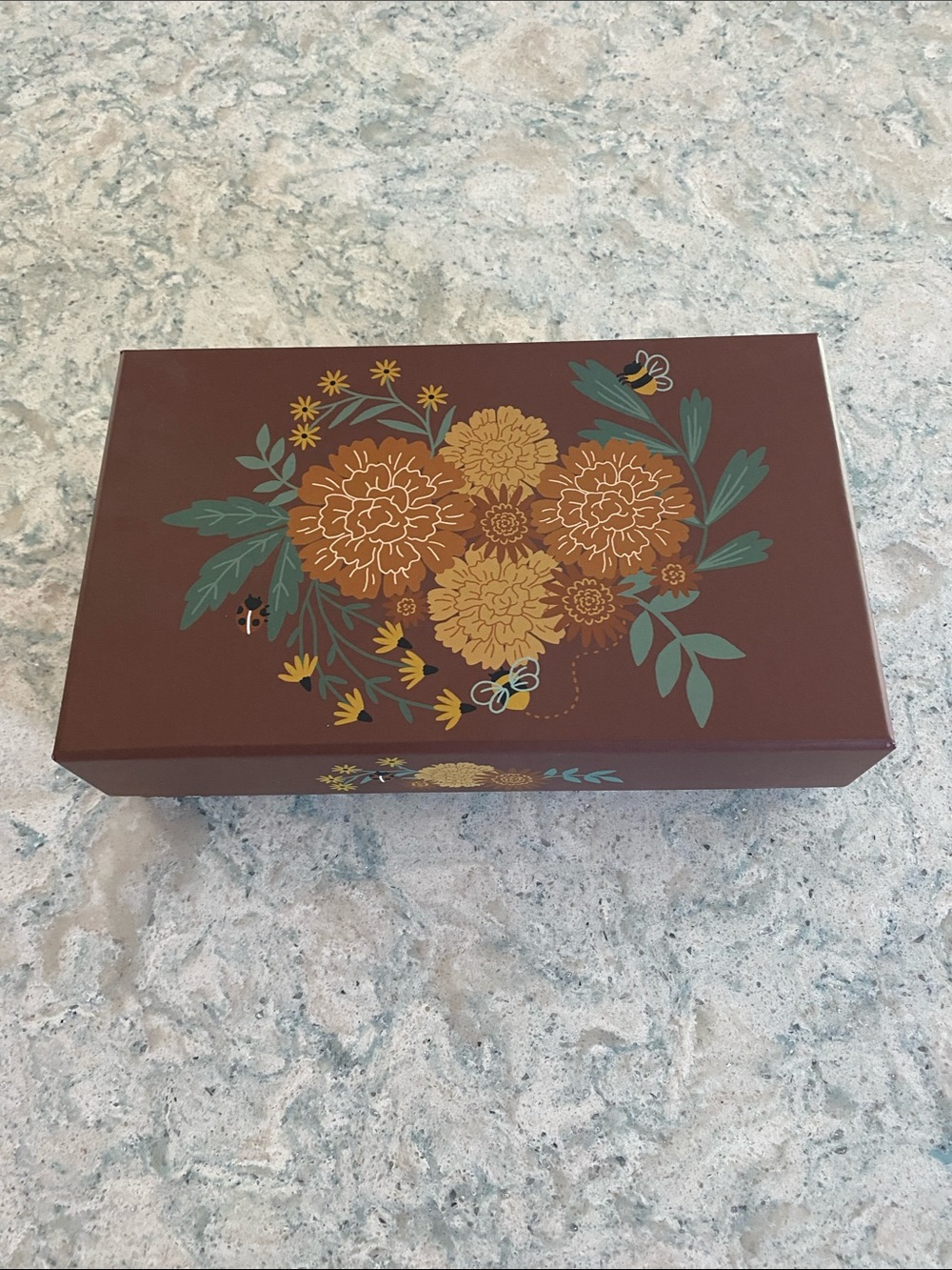Decorative Brown Floral Storage Box - Home Organization